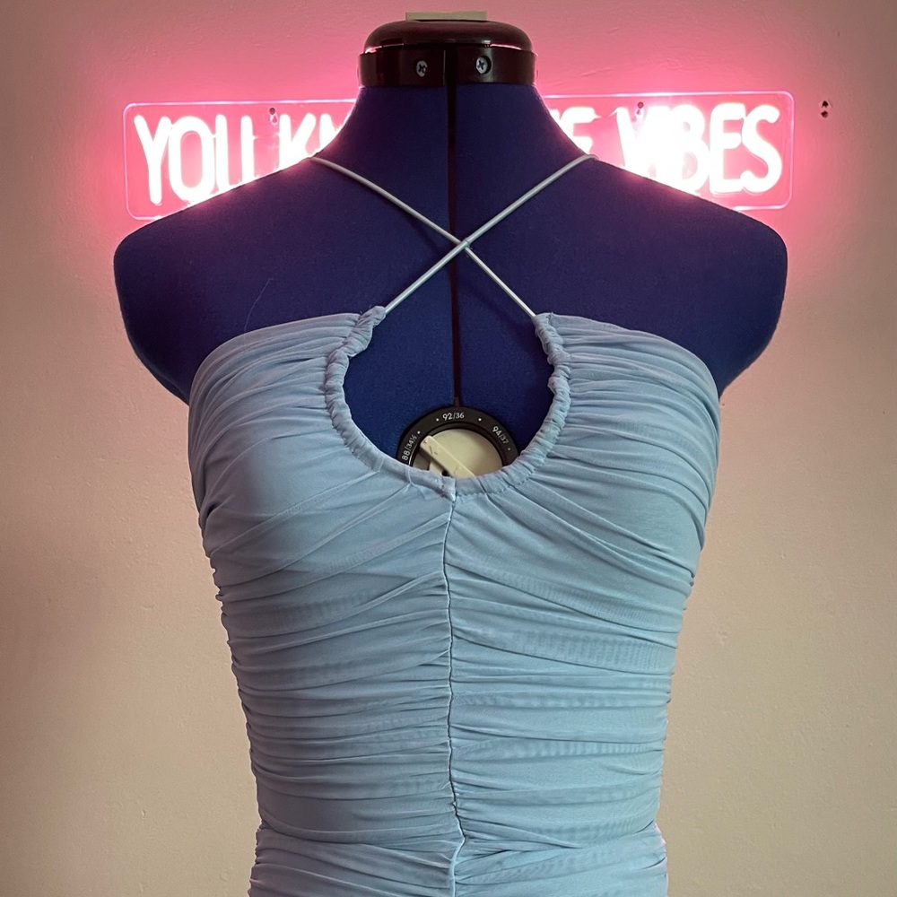 Oh Polly Light Blue Ruched Mini Dress